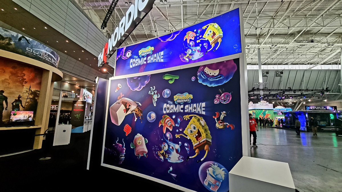 THQNordic's tweet photo. We're sad that it's the last day, but we have more SpongeBob SquarePants: The Cosmic Shake "BFF Edition"s to give away
How to enter:
๐ธ Take a picture at our photowall at #PAXEast
โก๏ธ Post it with the hashtag #CosmicPAX and tag us for a chance to win
T&C: https://t.co/3L2NZAdtau https://t.co/xY8L45vvYD
