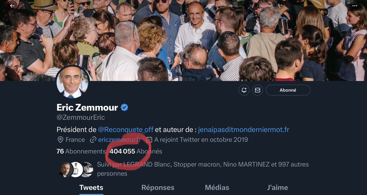 Je surveille depuis 1 année l’évolution du nb d’abos sur le cpte de <a href="/ZemmourEric/">Eric Zemmour</a> 
Après les élections c’est resté statique,voir même une perte de followers
Depuis son retour dans les médias son compte est reparti à la hausse,avec une progression constante
Screen du 31/01 et 26/03
