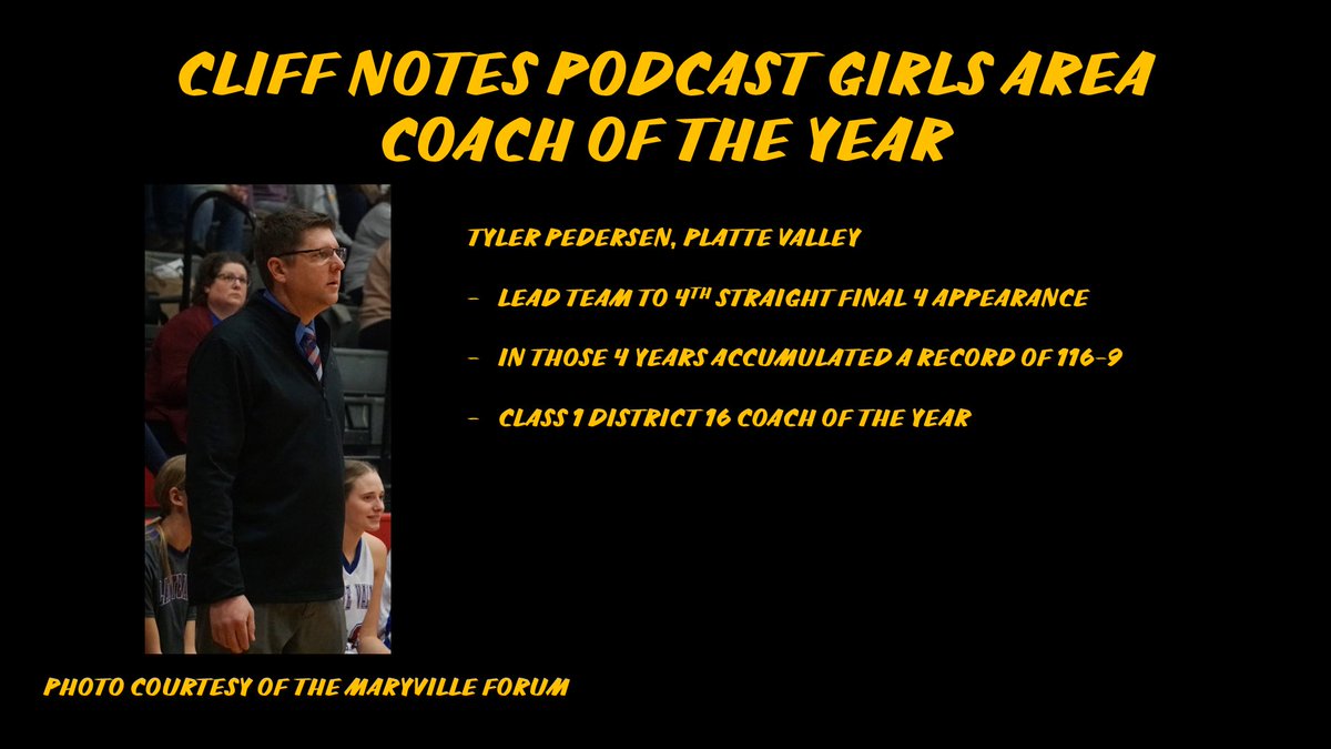 cliffnotes_pod's tweet photo. Our area coach of the year has just wrapped up his 4th straight final 4 appearance. 

The run @TyPede23 and @PlatteValley1 have been on has been remarkable.

Congratulations to our Cliff Notes Podcast Area Coach of the year.

📸: @SportsMDF https://t.co/BBJwjMHgTG