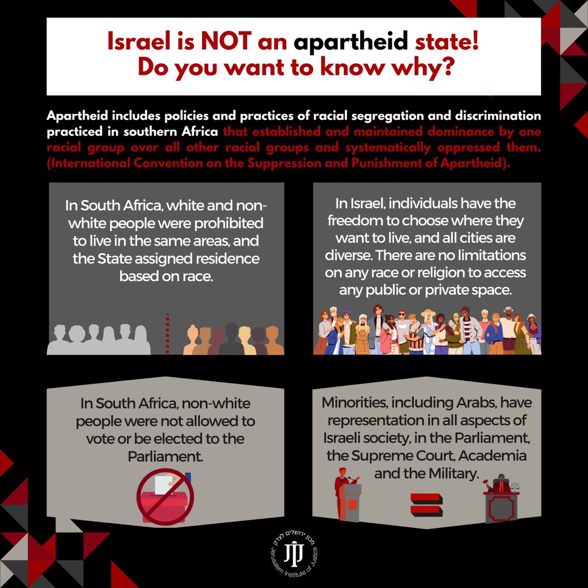 JIJ_Israel's tweet photo. As the #ApartheidWeek organized by the #BDS unfolds, we want to remind everyone that #Israel is NOT an #apartheid state.
Do you want to know why? Read the thread ⬇️ https://t.co/jw0PlUgn87