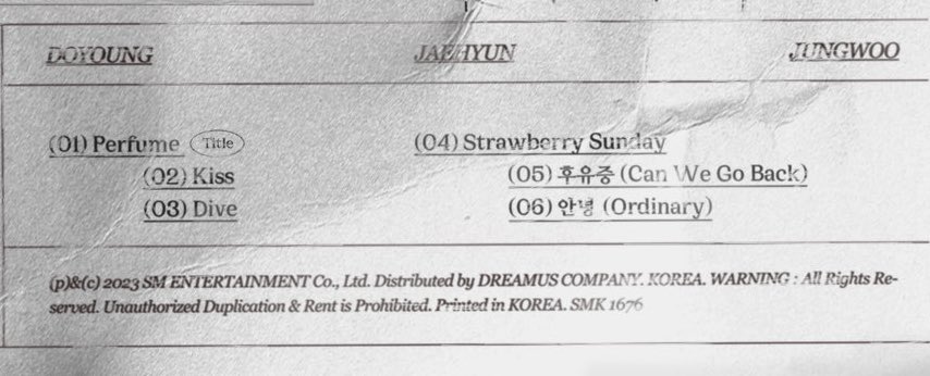 yunotized's tweet photo. there are six tracks in dojaejung's first album!

💿 perfume (title)
💿 kiss 
💿 dive
💿 strawberry sunday
💿 후유증 (can we go back) 
💿 안녕 (ordinary) https://t.co/GHYqsdr9RE