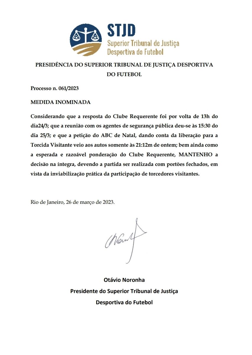 fnfrn's tweet photo. Decisão do STJD determina que o jogo entre ABC e Náutico deste domingo (26) seja de PORTÕES FECHADOS. https://t.co/F2Kh6Ztg3R