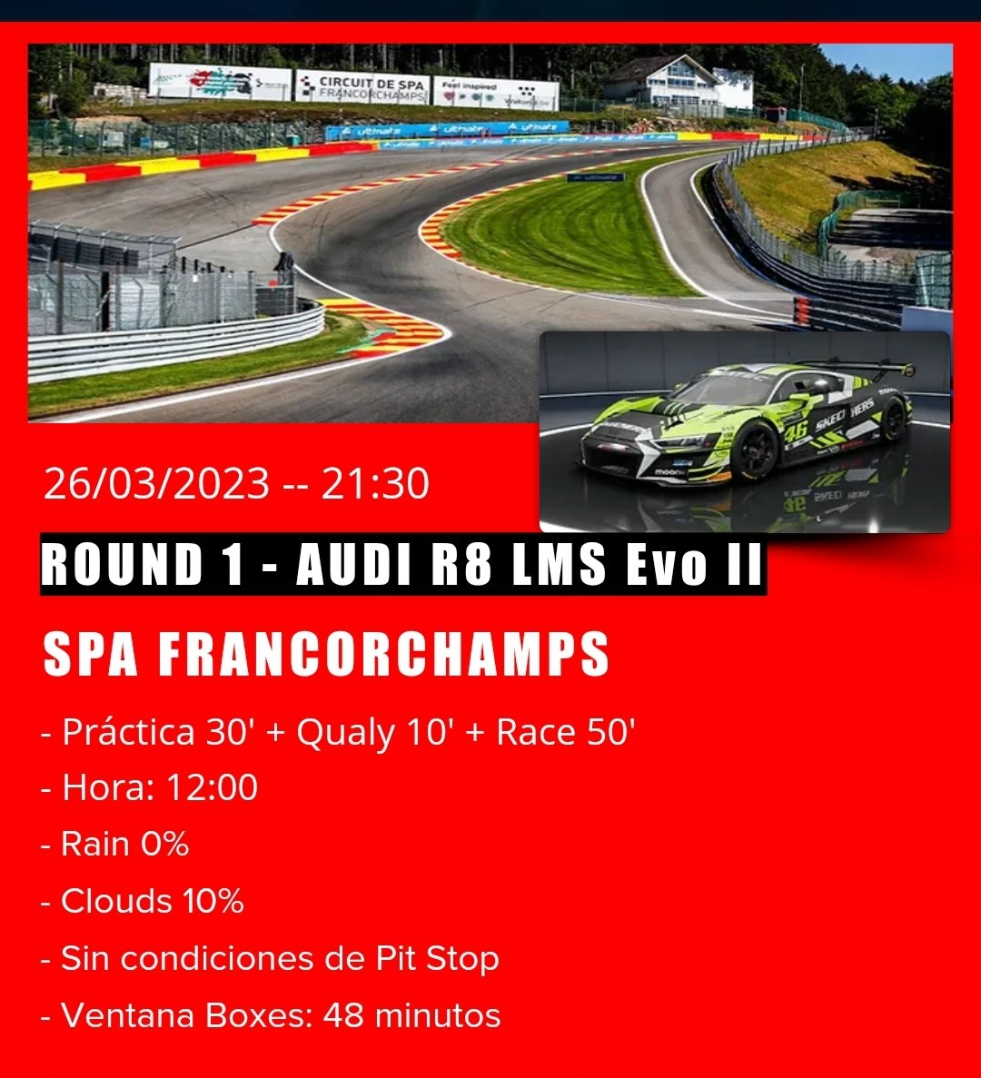 Que pa que pa que pasaaa 
Hoy comenzamos campeonato #challengersevo de <a href="/ClubRaceline/">Raceline simracing club</a> 
En directo en el  canal de Twitch <a href="/Vittorio_Post/">Denes / Vittorio_Post</a> 
Onboard en directo en twitch.tv/poljonantv