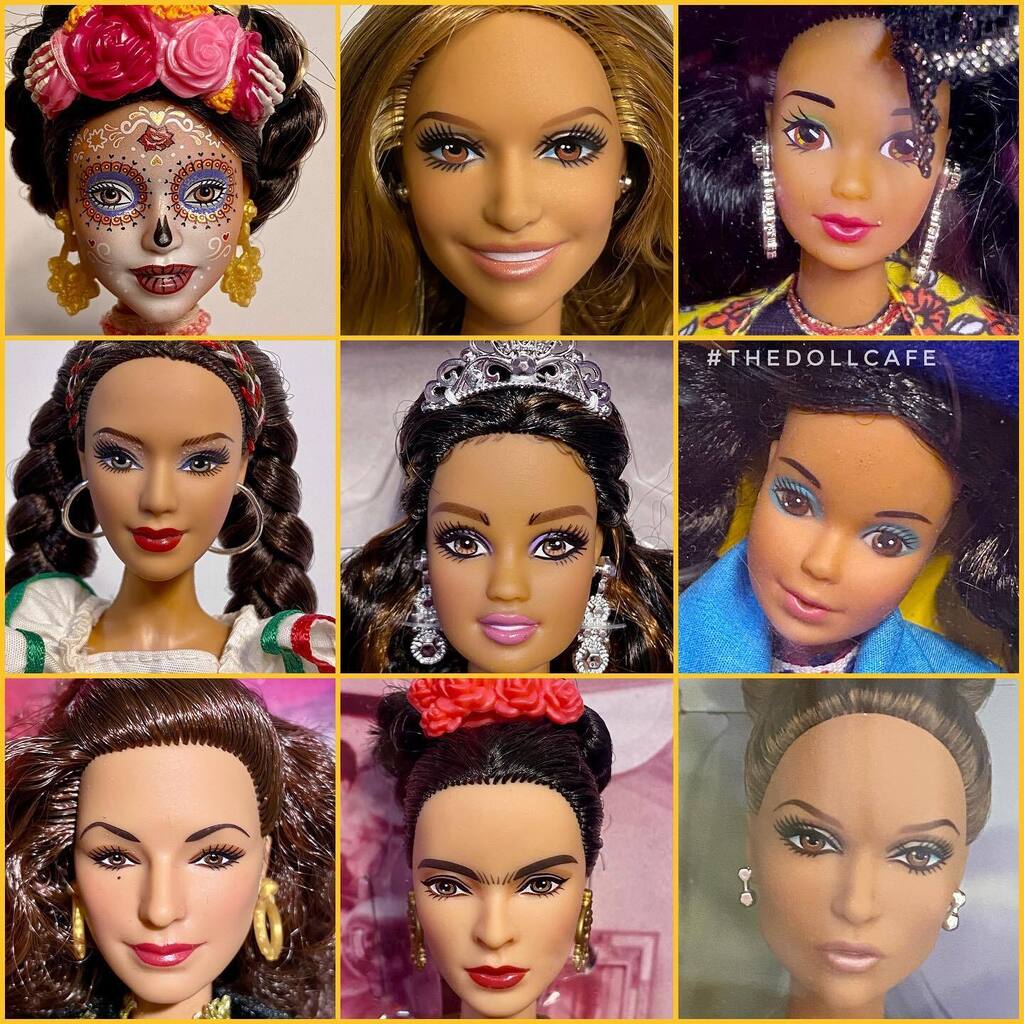 thedollcafe's tweet photo. Celebrating Latina Barbies from my collection!! #steffiebarbie #peruvianBarbie #spanishbarbie #barbiestyle #thedollcafe #jenniferlopzbarbie #gloriaestefanbarbie #barbieblogger #dollblogger #dollcollector #diademuertosbarbie #tdccb #tdcmm #barbieblogger … https://t.co/BjTirhMdFQ https://t.co/X0c3X1OnzL
