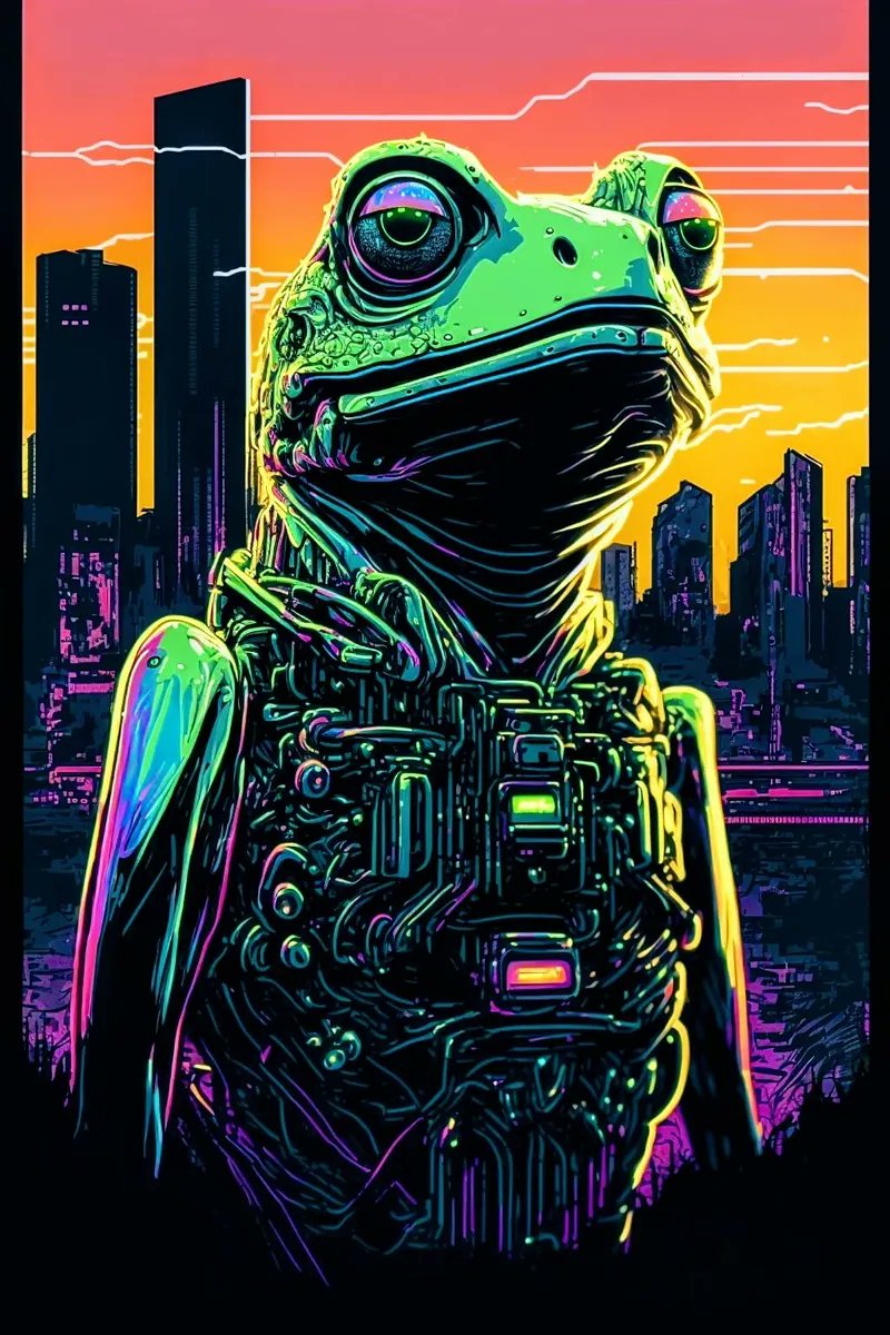 toshiwatcher's tweet photo. Artwork title: BITRUNNER #100 🐸
by Artist: Alex @alex_creates
was just sold on Raretoshi for 0.00021 BTC
https://t.co/LpNZx3yR8t
https://t.co/3ajvQe2KD4

#NFTs, #bitcoinart, #nftart, #Bitcoin, #BTC https://t.co/DVB1i9a4Ua