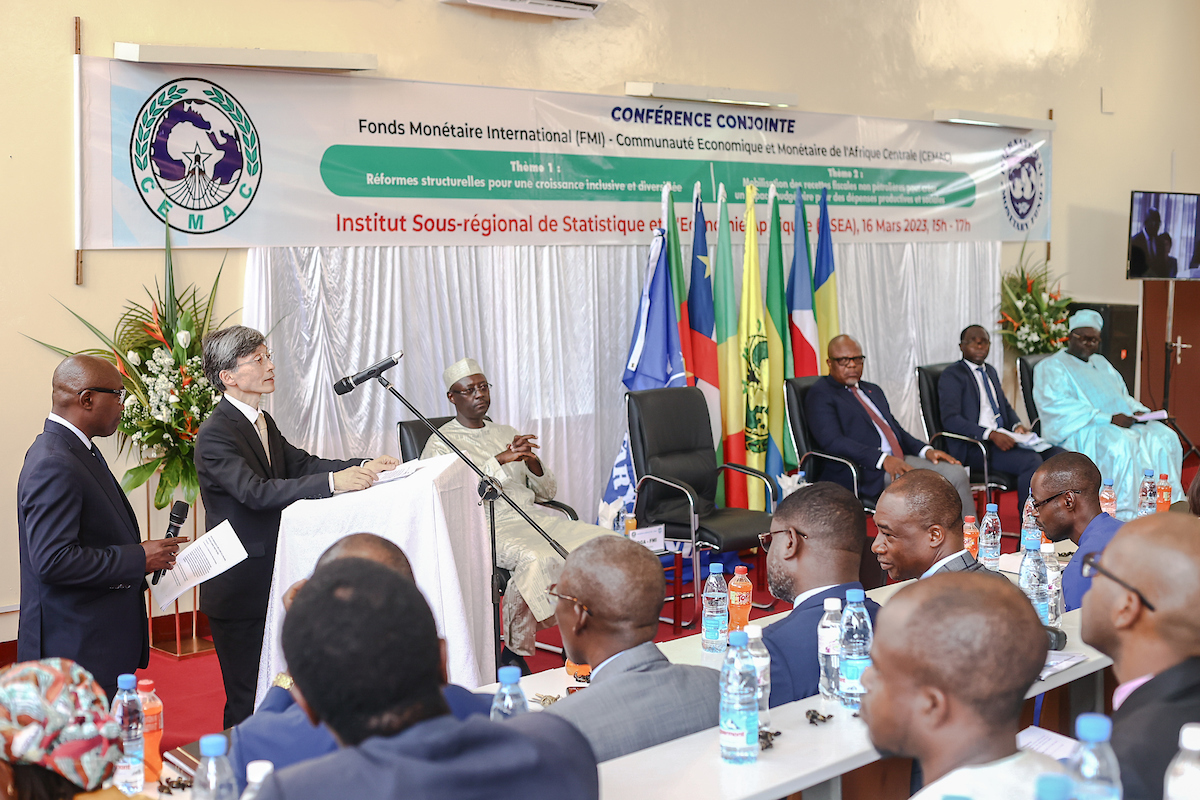 IMFAfrica's tweet photo. DMD Okamura: Happy to join ISSEA in Cameroon as CEMAC celebrates its 29th anniversary. The IMF stands by your side as the region tackles policy challenges including maintaining macroeconomic stability, investing in human capital, and growing the tax base. https://t.co/gAHg0jw8TD https://t.co/F4smI7N7gq