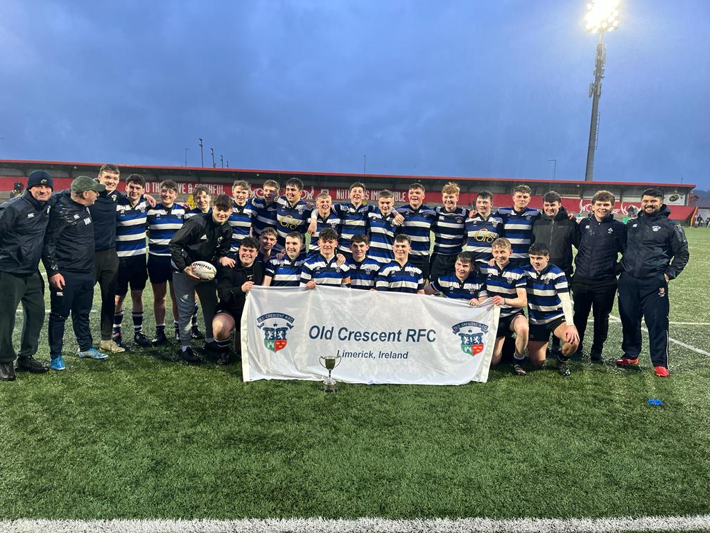 OldCrescentRFC1's tweet photo. Our U18.5 team carried off the Munster Development Cup yesterday beating Sundays Well 45-12 in the final in Musgrave Park. Well done to a super team of players and coaches! #FutureIsBright https://t.co/FJNdDwB3ML