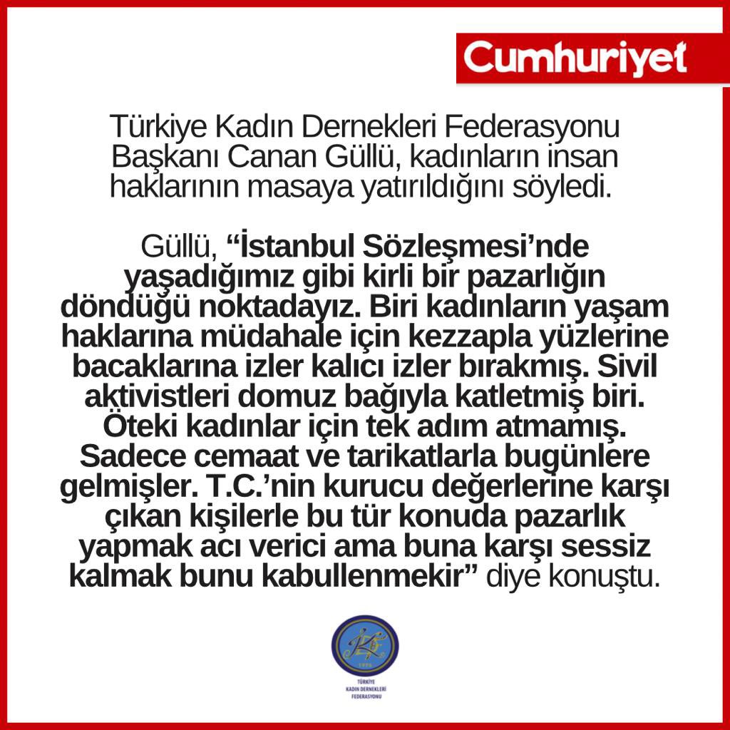 tkdfederasyon's tweet photo. Türkiye Kadın Dernekleri Federasyonu Başkanı Canan Güllü, kadınların insan haklarının masaya yatırıldığını söyledi. 

Habere linkten ulaşabilirsiniz: https://t.co/dLmRhyrQOV @cumhuriyetgzt https://t.co/8jsrMhrKOj