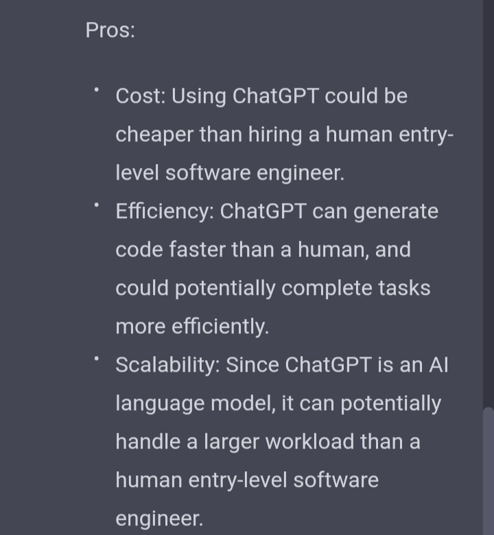 llan3R's tweet image. Will chat GPT replace sw engineering or at least coding?

Look what the AI answered to me..