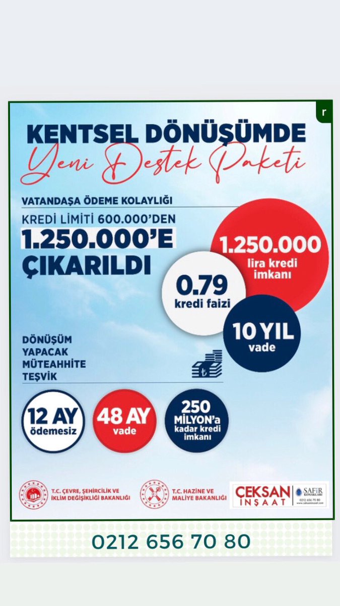 ÇEKSAN İNŞAAT
🏗️ “#KENTSEL #DÖNÜŞÜM ve #PROJE #MERKEZİ”
#Geleceğiniz #için #kentseldönüşüm #katıl #evini #yenile

#Afetlere #Hazır #Bir #TÜRKİYE 
#Yenidestekpaketi <a href="/Toki_Kurumsal/">TOKİ</a> <a href="/kiptaskonut/">KİPTAŞ</a> <a href="/csbgovtr/">T.C. Çevre, Şehircilik ve İklim Dğş. Bakanlığı</a> <a href="/HMBakanligi/">T.C. Hazine ve Maliye Bakanlığı</a> <a href="/abdullahozdemir/">Abdullah Özdemir</a> <a href="/istanbulbld/">İstanbul Büyükşehir Belediyesi</a> <a href="/BagcilarBld/">Bağcılar Belediyesi</a> <a href="/KentselTas/">Bağcılar Belediyesi Kentsel Tasarım Müdürlüğü</a> #Faizsiz