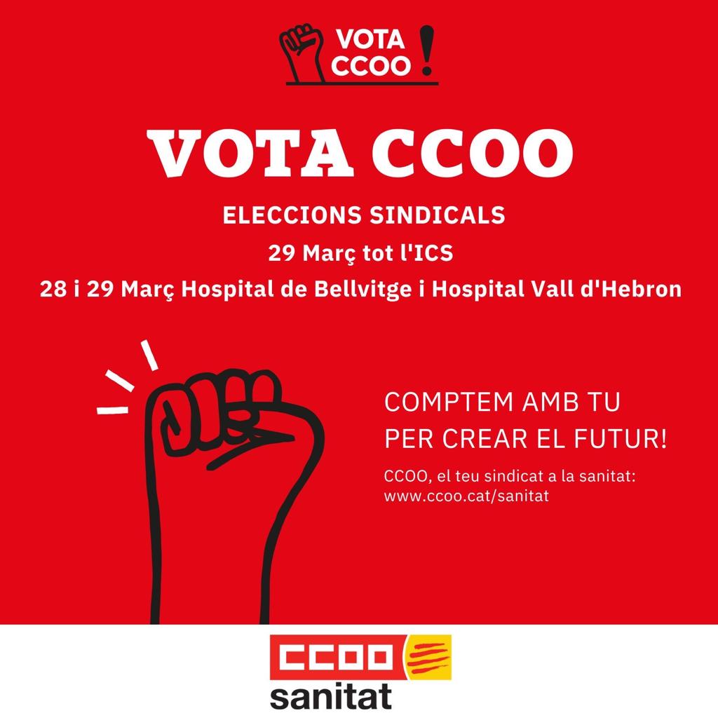 CCOOsanitat's tweet photo. Avui fi de la campanya electoral ELECCIONS SINDICALS a l'@icscat . 
VOTA #ccoo
📌 29  març tot l'ICS
📌 28 i 29 març VHebron i Bellvitge
👇👇👇👇👇👇👇👇👇👇👇👇 https://t.co/DfjQl4UmsG