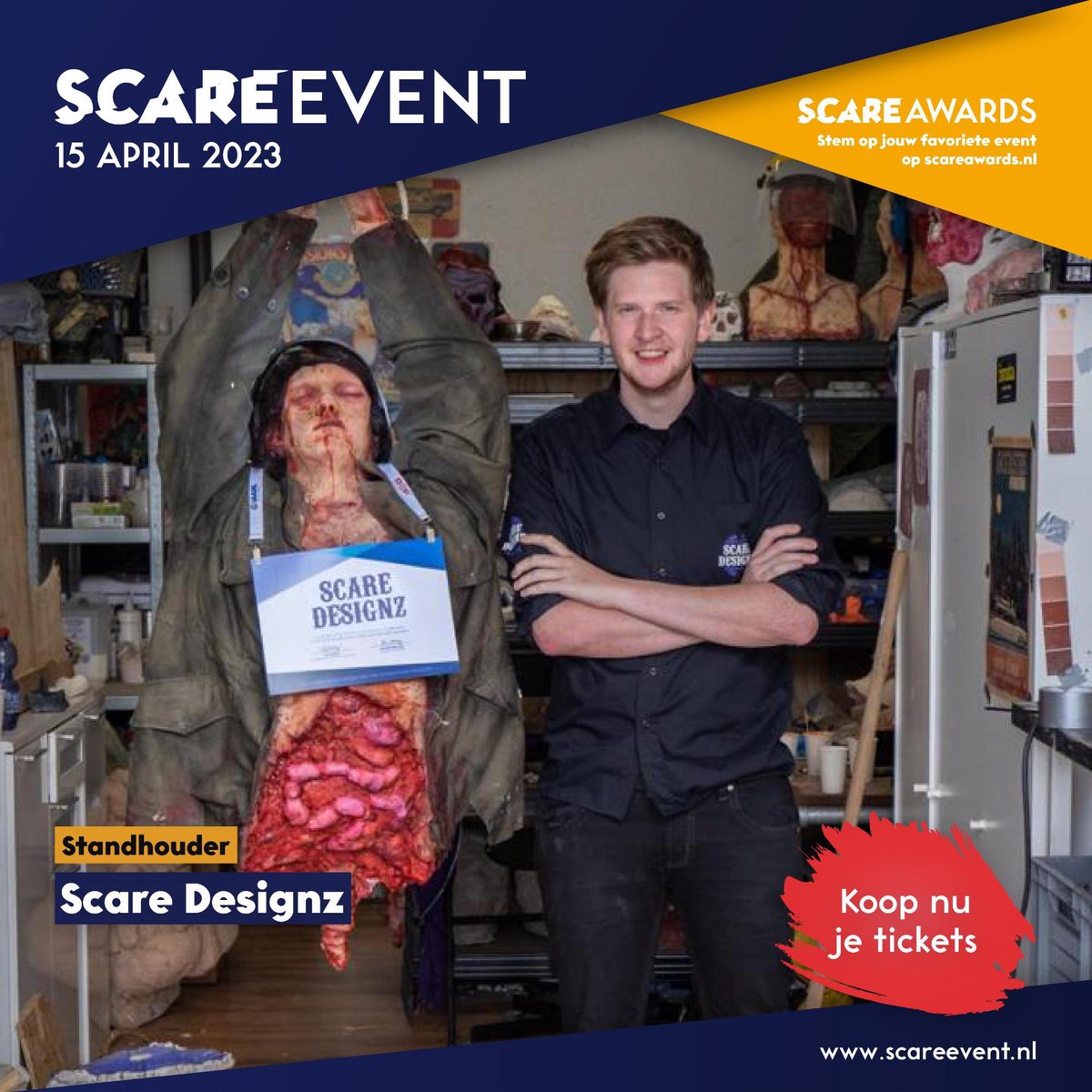 Scare Designz is een van de standhouders op het Scare Event. Scare Designz is ontstaan met de bedoeling om verhalen te laten samensmelten met de schrik van de moderne tijd. Ontwerpen en fabriceren van maskers, kostuums, rekwisieten en themasets waarbij immersies 1/2