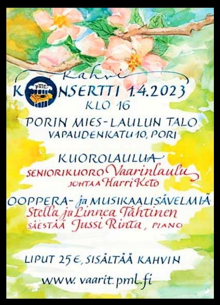 ViljaTahtinen's tweet image. 📢 Hei #Pori, porilaiset, ja kaikki laulumusiikin ystävät ympäri #Satakunta'a:

Seniorikuoro Vaarinlaulun kahvikonsertti on tulevana lauantaina 1.4. kello 16. Konsertissa #ooppera- ja #musikaali'sävelmiä tarjoavat Stella ja Linnea Tähtinen 🎶

Toivottavasti tavataan Porissa!