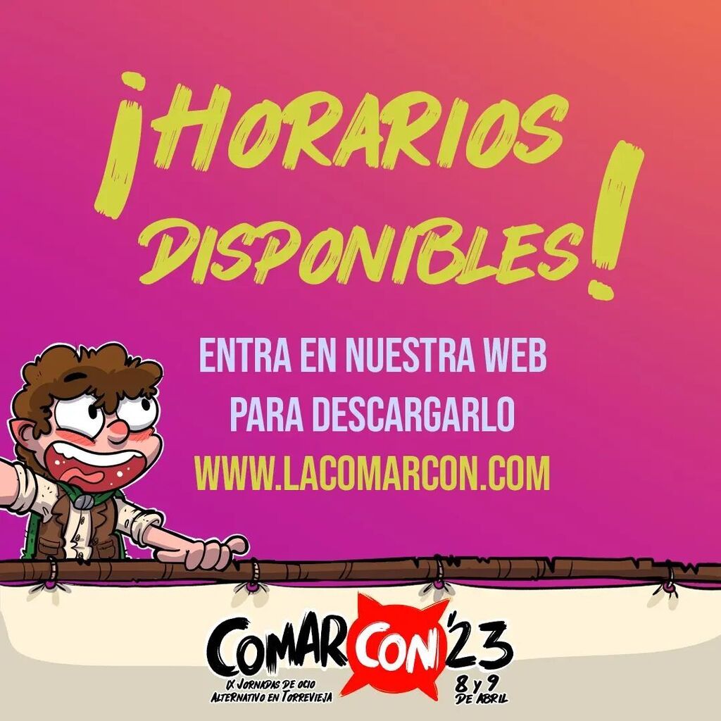 lacomarcon's tweet photo. Ya están aquí los horarios!!! Los estabais pidiendo y aquí los tenéis . 

Entra en nuestra página web para descargar los horarios de la #comarcon23 

https://t.co/S0Hr0tT0NW

#lacomarcon #comarcon #ocioalternativo #horarios #rol #juegosdemesa #videoju… https://t.co/ZsKW5UJV6l https://t.co/VTAx8LfDK9