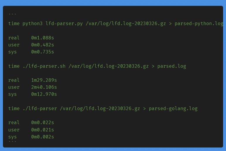 centminmod's tweet photo. Asked ChatGPT then to convert the original Centmin Mod shell script to Golang and even faster >4000x 🤓😎 #CentminMod #CSFFirewall #Python #golang #ChatGPT #chatgpt4 #linux #devops #sysadmin https://t.co/jGkfHTNQPw