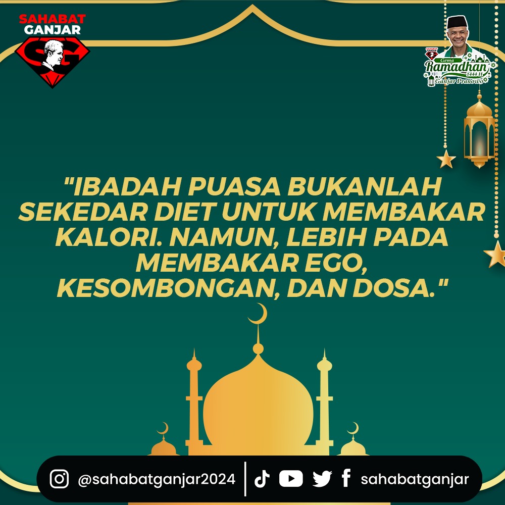 sahabatganjar's tweet photo. Karena puasa tidak hanya sekedar menahan rasa lapar dan haus tetapi juga melatih kesabaran dan menahan nafsu.

 #sahabatganjar #ganjarpranowo #Ganjar https://t.co/luySiRdzKd
