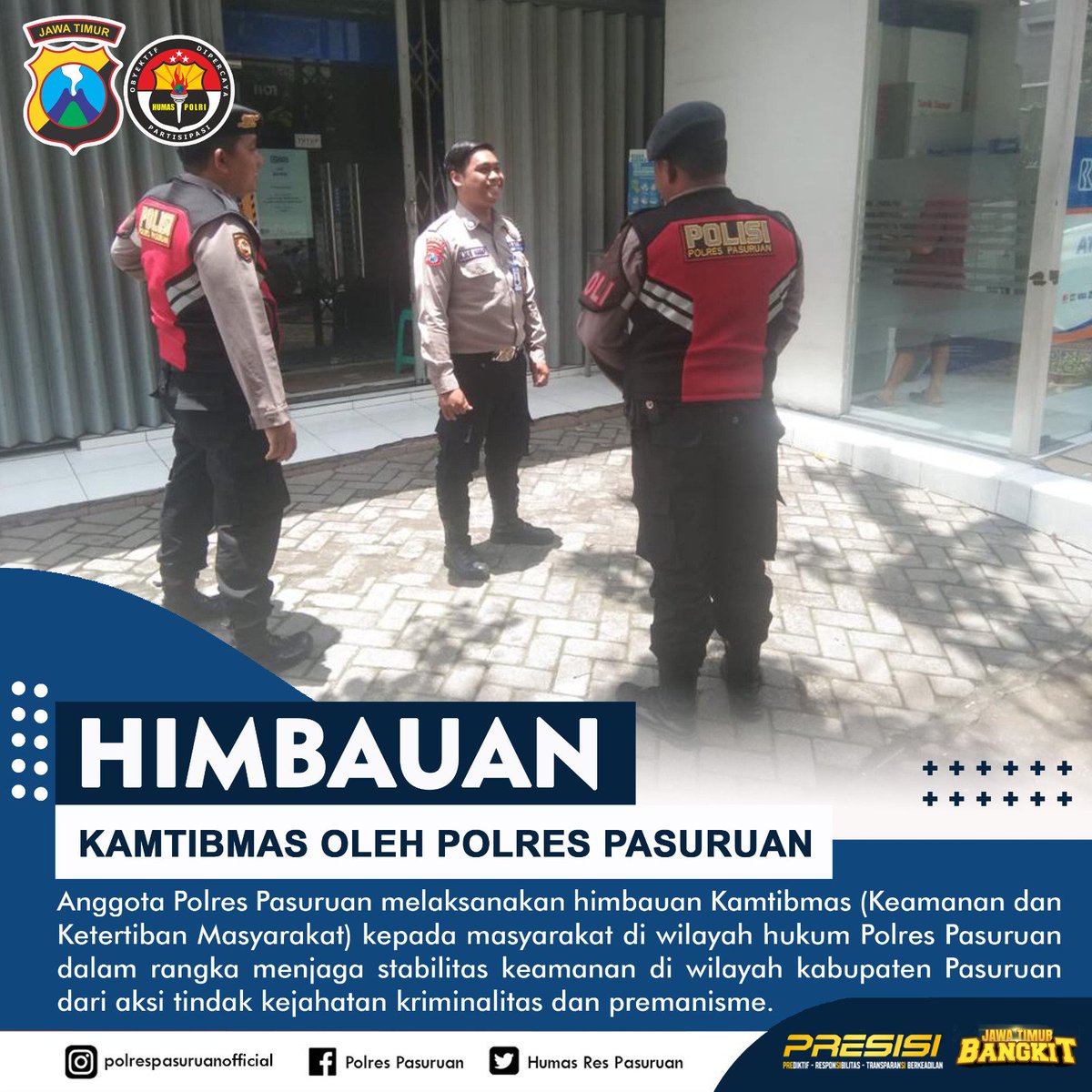 HumasPolsekgem1's tweet photo. HIMBAUAN KAMTIBMAS OLEH POLRES PASURUAN
#AYOPAKAIMASKER
#PATUHIPROTOKOLKESEHATAN
#JOGOPASURUAN
#PASURUANKEBALCOVID
#JATIMBERMASKER
#humaspolrespasuruan
#satlantaspolrespasuruan
#ditlantaspoldajatim
#akpol2004tatagtrawangtungga
#polantasjatim
#poldajatim
#humaspoldajatim
# https://t.co/5MxOcCReYJ