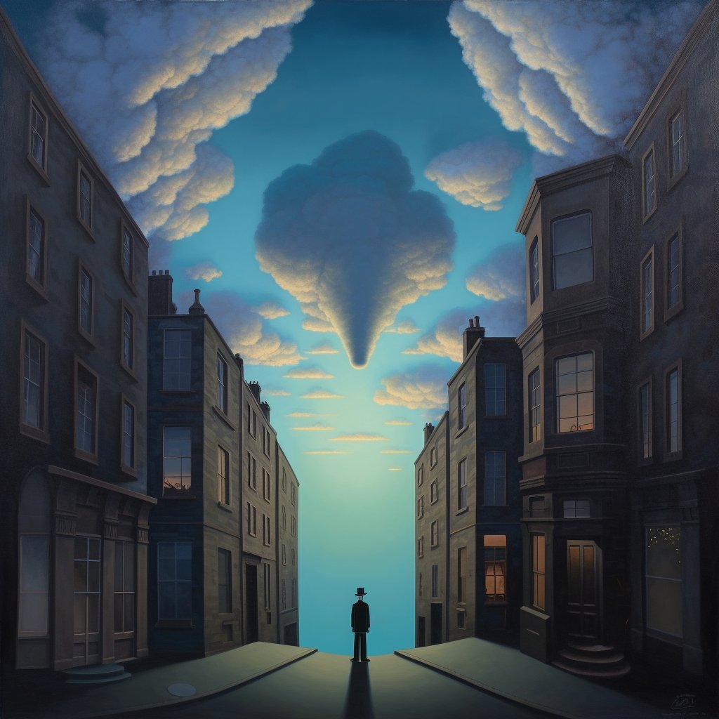 Been playing around with Midjourney v5 this morning. Speirt at it to create a surreal painting of an Edinburgh street in the style of Magritte. No bad! #midjourneyv5 #midjourneyart #AI