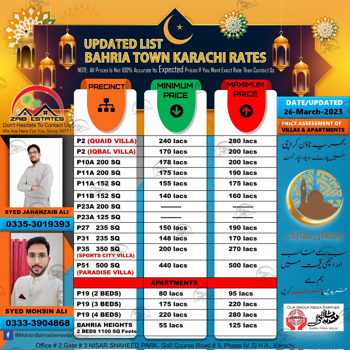 ZAIBESTATES's tweet image. 𝐁𝐚𝐡𝐫𝐢𝐚 𝐓𝐨𝐰𝐧 𝐊𝐚𝐫𝐚𝐜𝐡𝐢 VILLAS &amp;amp; Apartment 𝐏𝐫𝐢𝐜𝐞 𝐀𝐬𝐬𝐞𝐬𝐬𝐦𝐞𝐧𝐭 (𝟐𝟔 𝐌𝐚𝐫𝐜𝐡 𝟐𝟎𝟐𝟑) 📣 
𝐒𝐲𝐞𝐝 𝐉𝐚𝐡𝐚𝐧 𝐙𝐚𝐢𝐛 𝐀𝐥𝐢 📲 03353019393
Our Whats App Number
👉 wa.me/923353019393
𝐒𝐲𝐞𝐝 𝐌𝐨𝐡𝐬𝐢𝐧 𝐀𝐥𝐢 📲 03333904868
#BahriaTownKarachi