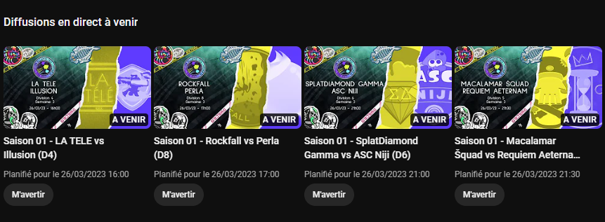 eSportBrosTV's tweet photo. 📢 Les matchs du jour ! #Splatoon3 #esport

16h : LA TELE vs Illusion (D4)
17h : Rockfall vs Perla (D8)
21h : SplatDiamond Gamma vs ASC Niji (D6)
21h30 : Macalamar Šquad vs Requiem Aeternam (D5)

📺 https://t.co/9U7BLWG5D7 https://t.co/uZYsN9VAYb