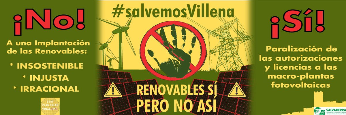 ubiracional's tweet photo. Propera aturada: Villena (Alacant). Una població que, junt a la veïna Salinas, són de les més amenaçades pels macroprojectes fotovoltaics. 

Aquest dissabte 1 d’abril📢 MANIFESTACIÓ 📢*
_#salvemosVillena_ *12:00h en el Recito Ferial de Villena*
#RenovablesSÍperòNOasí https://t.co/DTuR0dcGEV