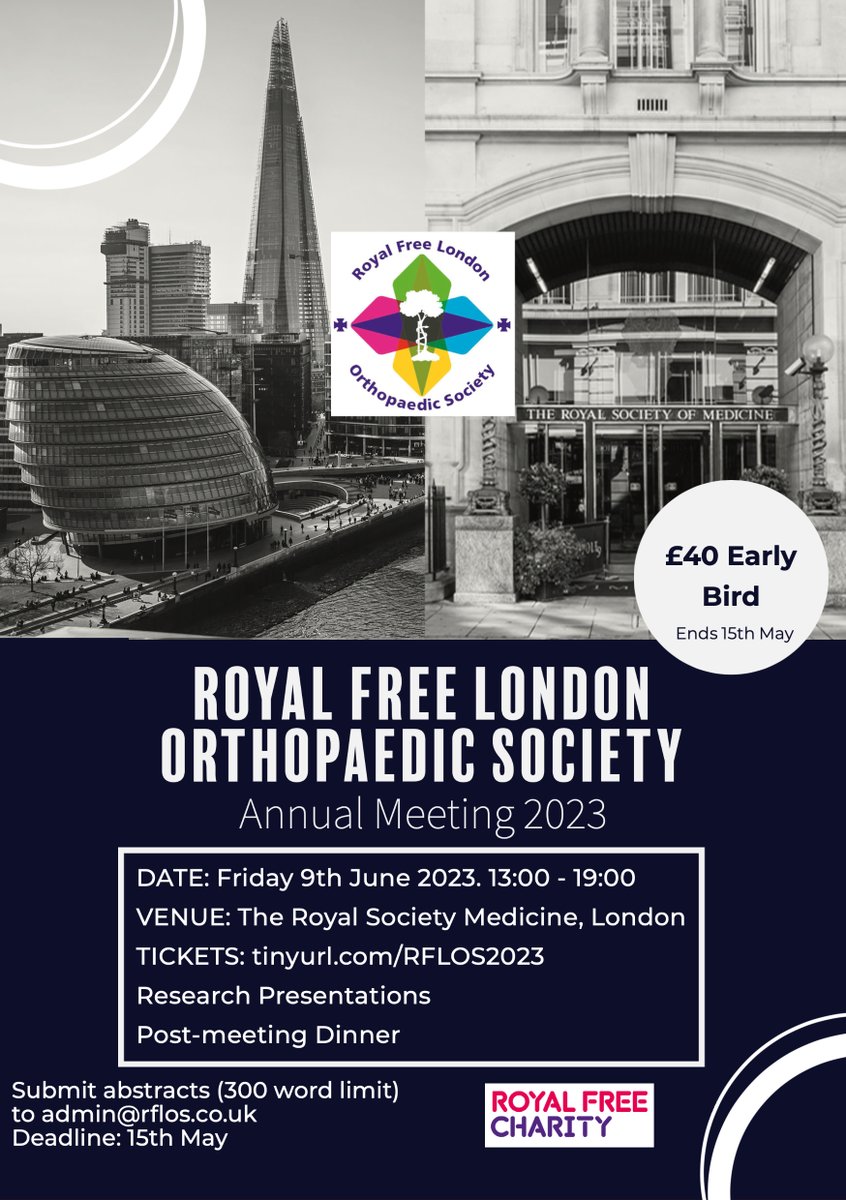 RFL Orthopaedic Society (@rflorthsociety) on Twitter photo Get your tickets for the upcoming Royal Free London Orthopaedic Society Annual Meeting - 9th June 2023. Back at the <a href="/RoySocMed/">The Royal Society of Medicine</a>, get your tickets here: tinyurl.com/rflos2023
Book study leave by 28th April!
@RNOHRotation <a href="/PottRotation/">The Percivall Pott Orthopaedic Club</a> <a href="/RLHOTS/">RLHOTS</a> <a href="/NWTOrtho/">North West Thames Orthopaedic Rotation</a> Get your tickets for the upcoming Royal Free London Orthopaedic Society Annual Meeting - 9th June 2023. Back at the <a href="/RoySocMed/">The Royal Society of Medicine</a>, get your tickets here: tinyurl.com/rflos2023
Book study leave by 28th April!
@RNOHRotation <a href="/PottRotation/">The Percivall Pott Orthopaedic Club</a> <a href="/RLHOTS/">RLHOTS</a> <a href="/NWTOrtho/">North West Thames Orthopaedic Rotation</a>