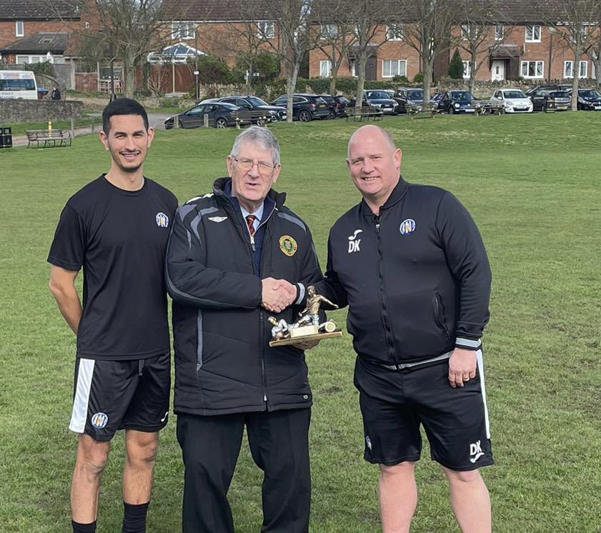 Manager @Keeno_Afc and @azzabear89 being presented with the SSMFL January Team of the month award before yesterdays Anagram Quarter Final victory.