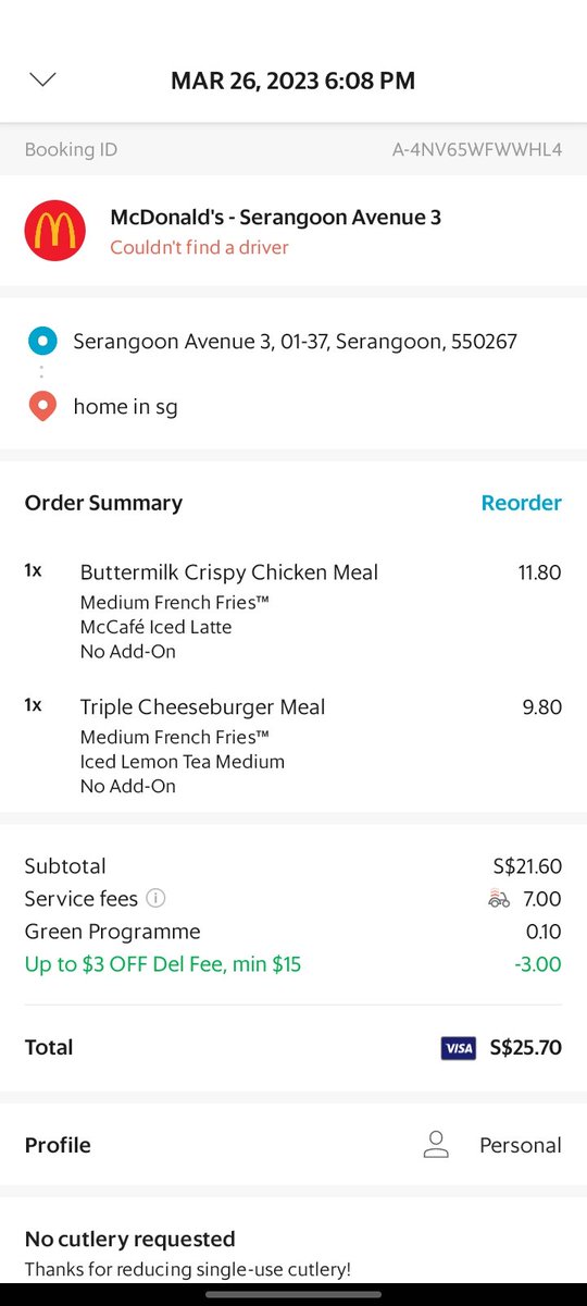 jacebu's tweet photo. @GrabSG I made an order to have mcdonald's delivered at 6:08pm. The delivery time was pushed backwards significantly and then upon checking near time of estimated delivery the order was canceled. I wanted to speak to someone about it but the chat was ended before it even began. https://t.co/1OVFWTJ7KF