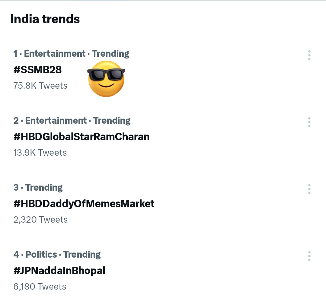 SSMBFanTrends's tweet photo. Trending No.1 in India 💥💥

#SSMB28 #MB3vikram https://t.co/7wvcqDqkQv