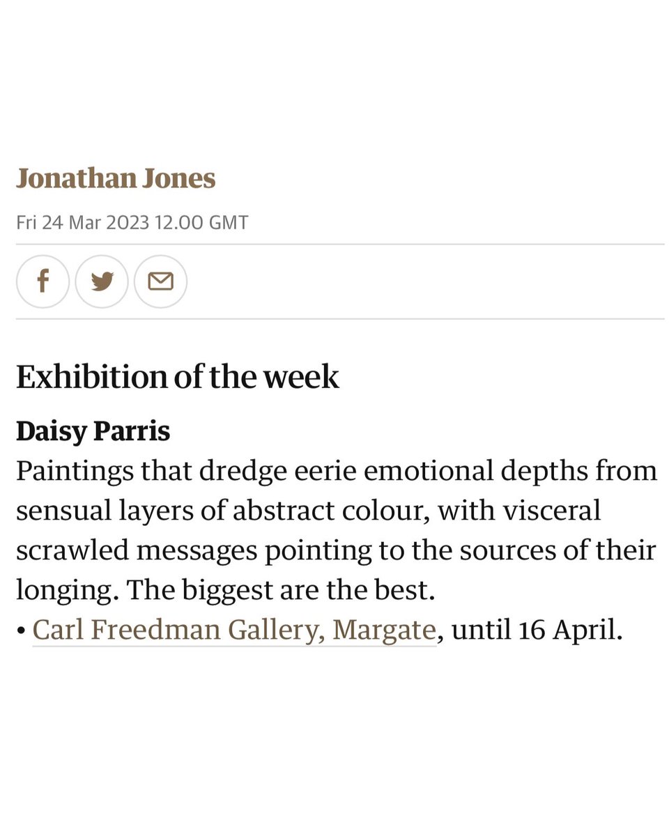 CarlFreedman's tweet photo. 📰🗞️🎉🎨✨ “Eerie emotional depths…” #DaisyParris EXHIBITION OF THE WEEK! @guardian reviewed by Jonathan Jones this weekend. Read the review at this link: @CarlFreedman https://t.co/wUHFyHfAHu https://t.co/qQ8EuPHy93