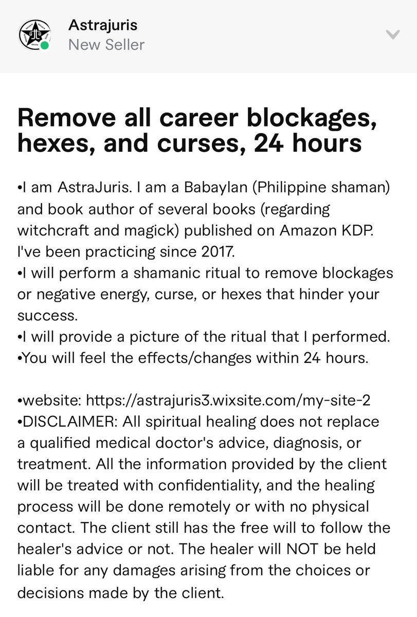 #fiverrseller #Fiverr #FiverrGig #shaman #babaylan #career #careerblockage #blockageremoval #hex #curse #blackmagic 

fiverr.com/share/8eqL1z