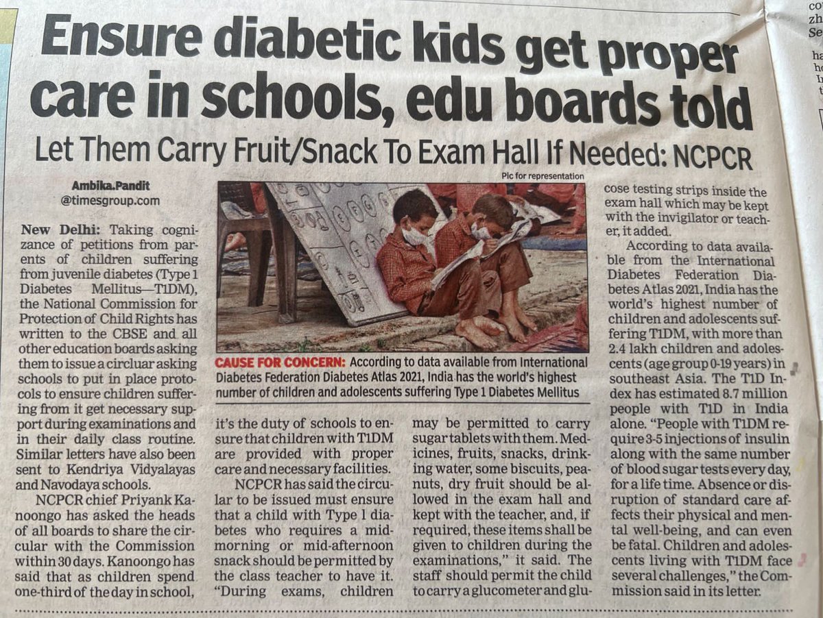 Thats one of the most awaited news giving a big relief to Lakhs of kids with type1 diabetes in India and their care givers. A big thanks to <a href="/NCPCR_/">NCPCR</a> and all the people(doctors, T1D advocates, people with T1D etc) for relentlessly working on this!