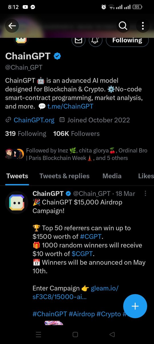 Coll974El's tweet photo. @crypto_inez @Chain_GPT Done https://t.co/oM6FiSDtaV