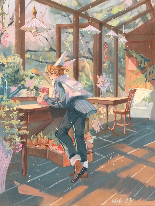 "The first sunlight" &amp; "Resting" Dont forget it's D-4 until zine pre-order closes! Please check your Etsy mailbox for trackings. Thank you! SHOP  #gouacheart #goauchepaint #originalcharacter #illustration #イラスト 
