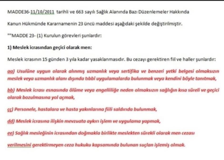 Hastaya demir ilacı yazsan, kabız olsa: madde 23 bb ye göre meslekten men edilebilirsin. Şaka değil.
