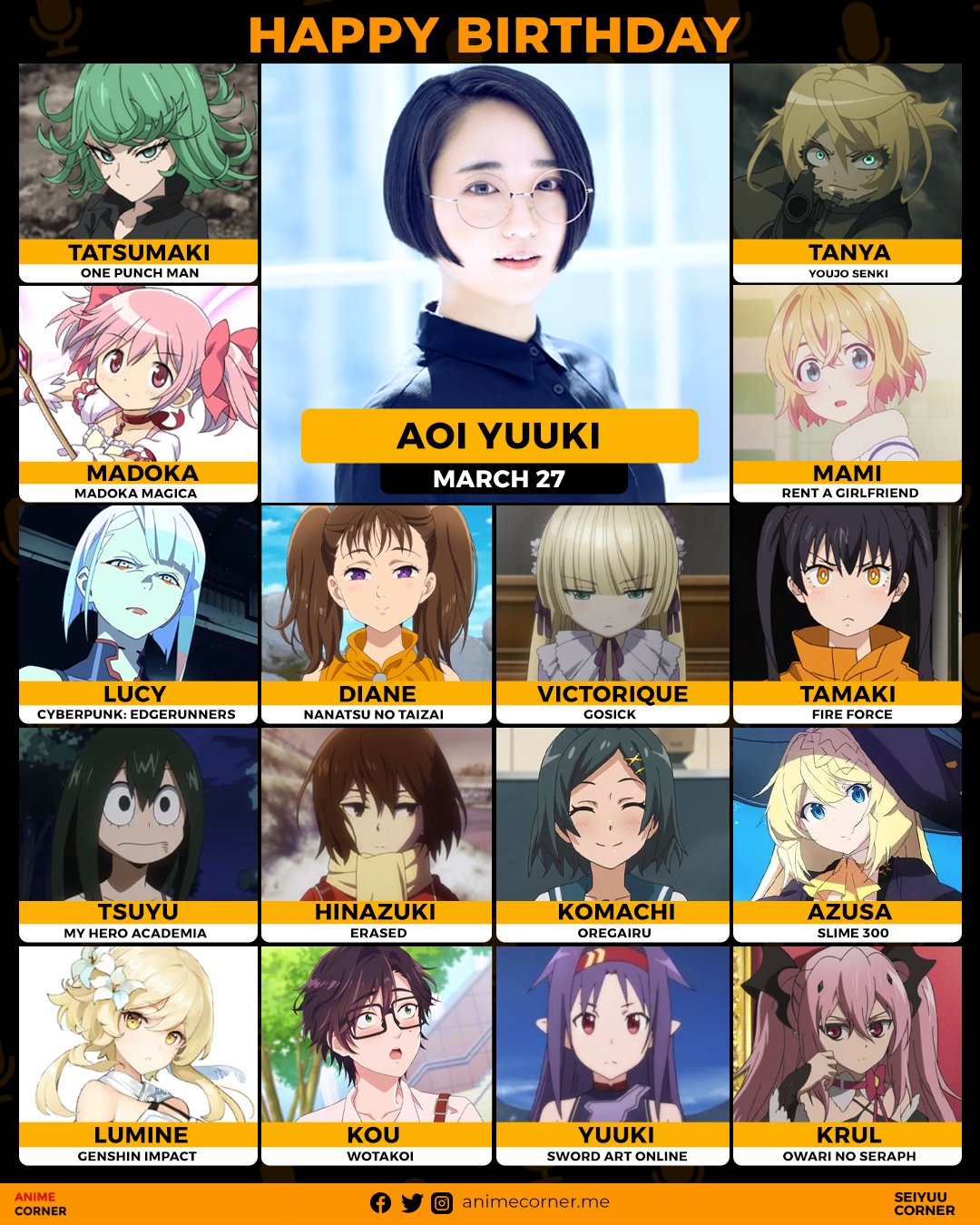 Anime Trending — Happy Birthday Aoi Yuuki! She has played many