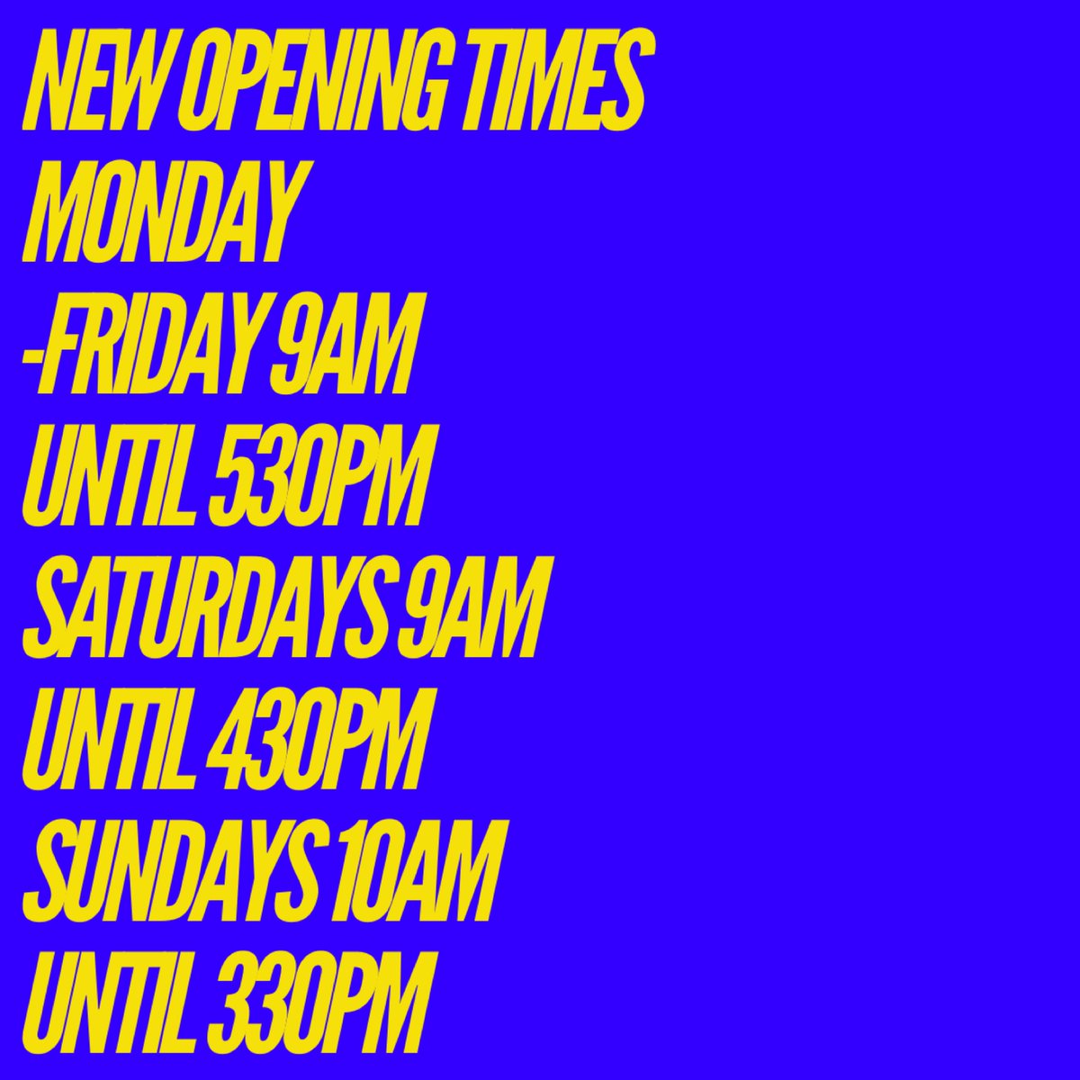New opening times for Belmont tyres 

We will be closing 30 mins earlier than previous years to give us time to clean up ready for the next day.As time has gone on we have gotten busier and busier and we’re getting out later and later.

Cheers Mick &amp; the lads 💙