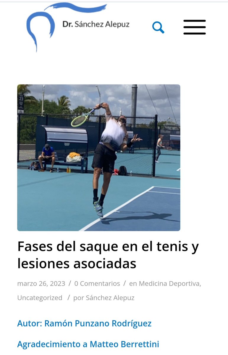 El saque en el tenis moderno es muy exigente.
Os dejo un artículo sobre las fases del saque en el tenis y sus lesiones asociadas más frecuentes 
Autor: Ramón Punzano,  fisioterapeuta de Matteo Berrettini 
Pincha aquí:
sanchezalepuz.com/fases-del-saqu…