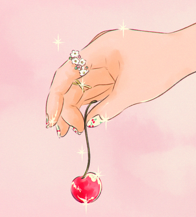 cherry food pink background fruit sparkle simple background holding  illustration images