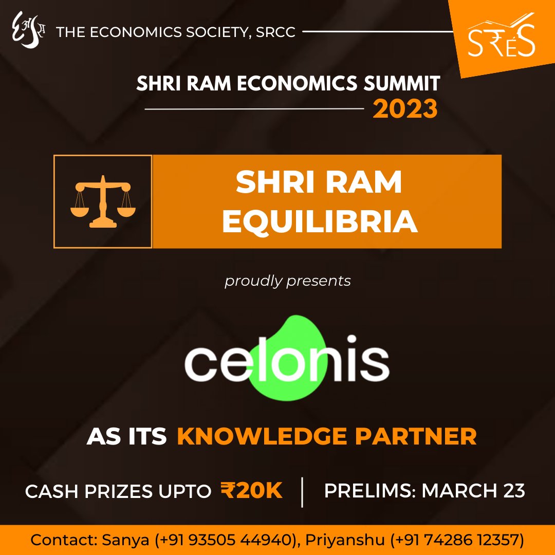SRCCEcosoc's tweet image. The Economics Society, SRCC is honoured to announce Celonis as the Knowledge Partner for Shri Ram Equilibria, an event under Shri Ram Economics Summit 2023. 
#celonis #business #casestudy #simulations #competition #sres #experience #srcc #du
