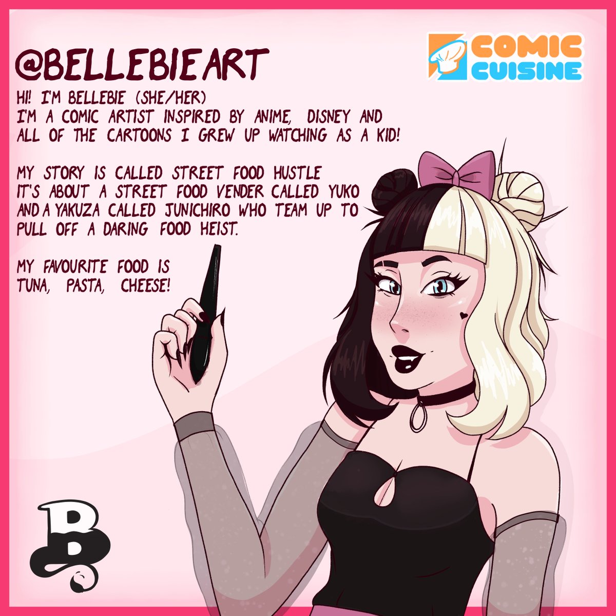 CuisineComic's tweet photo. Hi it's @BellebieArt The last member of Team Comic Cuisine. I'm looking forward to sharing more about my story and going to #mcmlondon this summer! https://t.co/SwPsAYHjvK