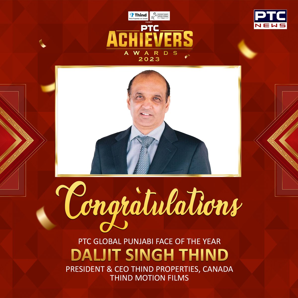 ptcnews's tweet photo. Mr. Daljit Singh Thind, President & CEO of Thind Properties, Canada and Thind Motion Films has been honoured with "PTC Global Punjabi Face of the year"
#PTCAchieversAwards2023 #AchieversAwards2023 #DaljitSinghThind #ThindProperties #PTCNetwork https://t.co/pGnO9YdLUY