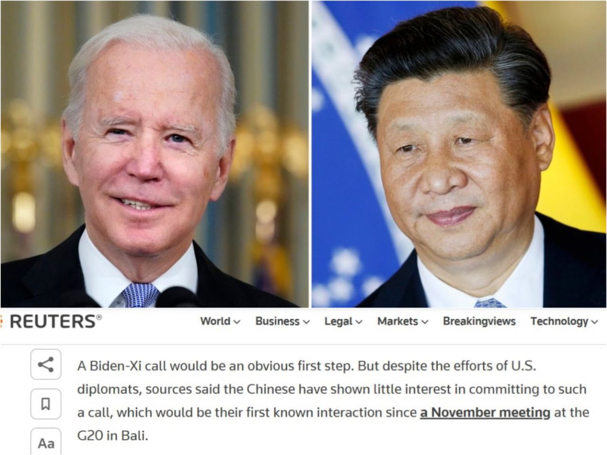 MbuyiItela_fmi's tweet photo. 🇨🇳 vs 🇺🇸: Xi Jinping refuse un appel téléphonique avec Joe Biden - Reuters
Les responsables américains tentent de rétablir les relations avec la Chine, Washington a tenté de négocier une conversation téléphonique entre Xi Jinping et Joe Biden mais Pékin refuse-rapporte Reuters. https://t.co/207wPDgd7j