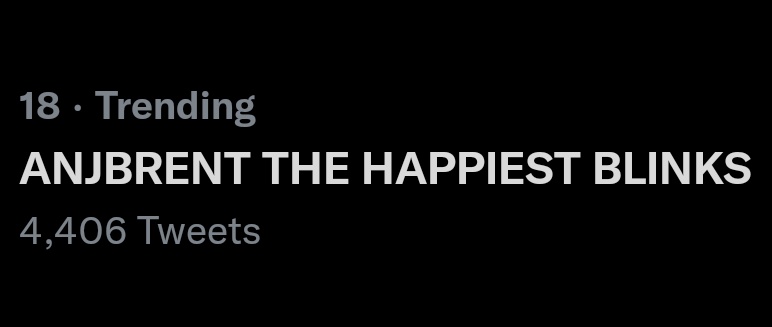 LOOK: #AnjBrent is currently trending #18 in the philippines with more than four thousand tweets!

ANJBRENT THE HAPPIEST BLINKS
<a href="/anjisalvacion/">anji</a> <a href="/brentymanalo/">brent manalo</a>