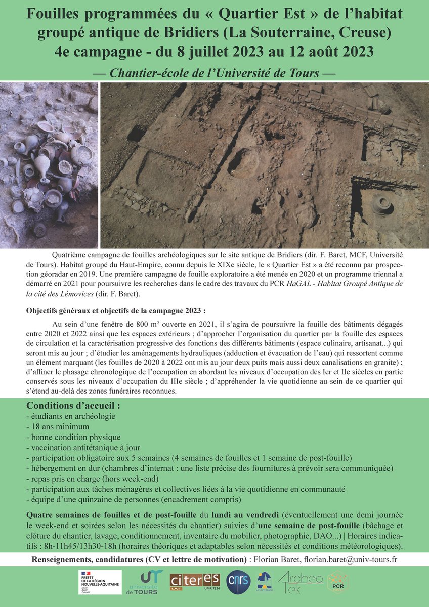 FlorianBaret's tweet photo. Fouilles #archeologie #Bridiers2023 @La_Souterraine : c'est parti pour une nouvelle campagne ! @UnivTours @citeres7324 https://t.co/72RoiQ2JkH