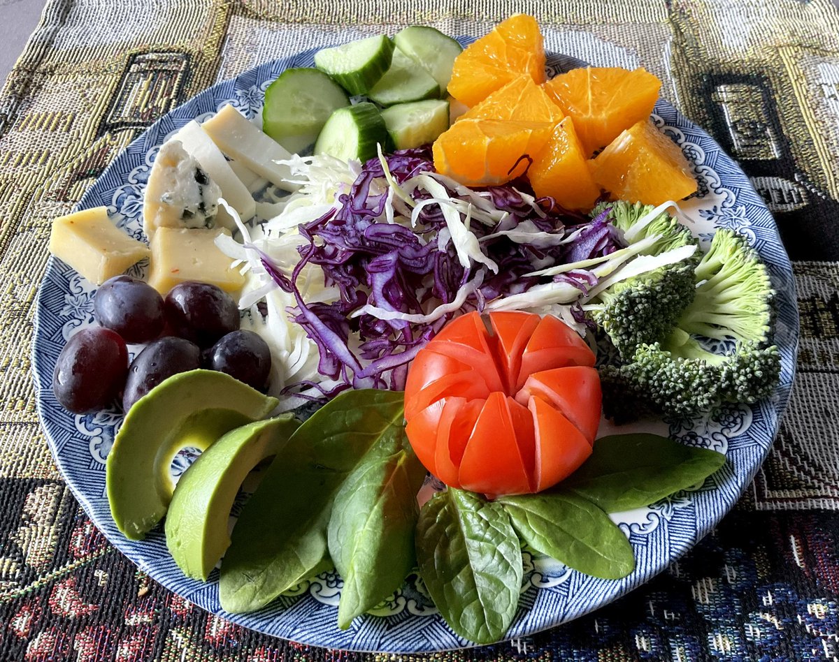 Such a cold day; more snow and the wind feels icy! 🌬️💨❄️ I made hubby his basic breakfast salad; various cheeses, fruits and vegetables; he likes to season it with a simple dressing of olive oil, vinegar, herbs and honey.