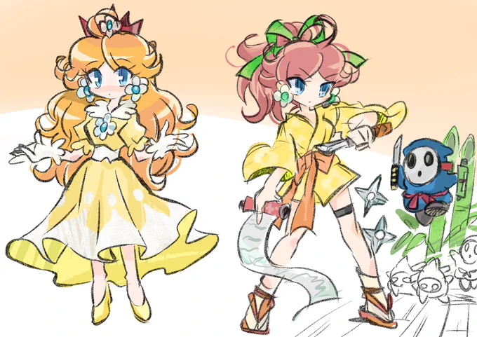 #PrincessDaisy #デイジー姫 #らくがき  #イラスト  #superMario マリカツアーで忍者ツアー開催中ですね!くの一デイジーとか実装したら良いなな妄想ニンニン。 