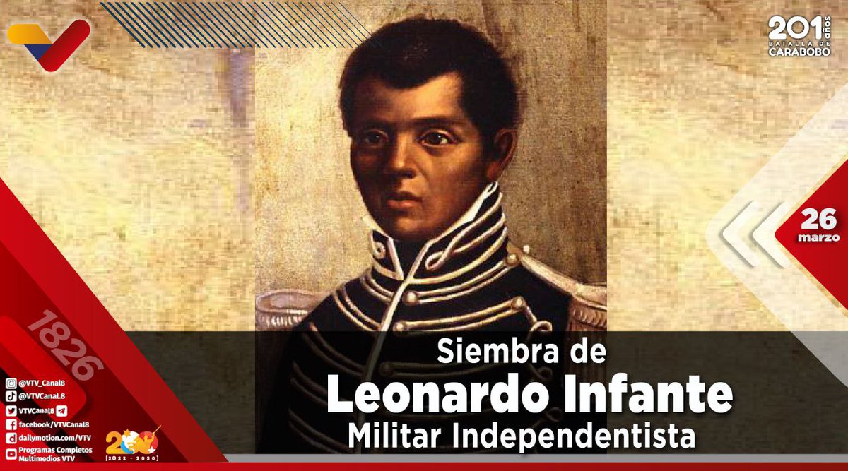 #EFEMÉRIDE🗓️| Se conmemoran 197 años de la siembra de Leonardo Infante; fue un militar venezolano que participó en las guerras de independencia, conocido con el apodo de 'Negro Infante', quien dio su vida por la libertad de Venezuela. #ManoDuraABandasCorruptas