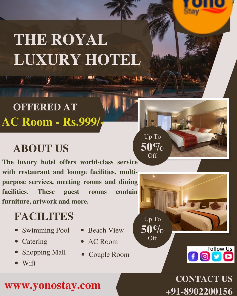 YonoStay's tweet photo. Hotel Booking App - Yono Stay 

Website- https://t.co/erDp2qiOQa 
Call for Booking- +91-8902200156

#yonostay #Booking #money #richlife #Room #goa #international #travel #tours #tourist #online #Goa #kolkata #ranchi #delhi https://t.co/ou5RR47RCr