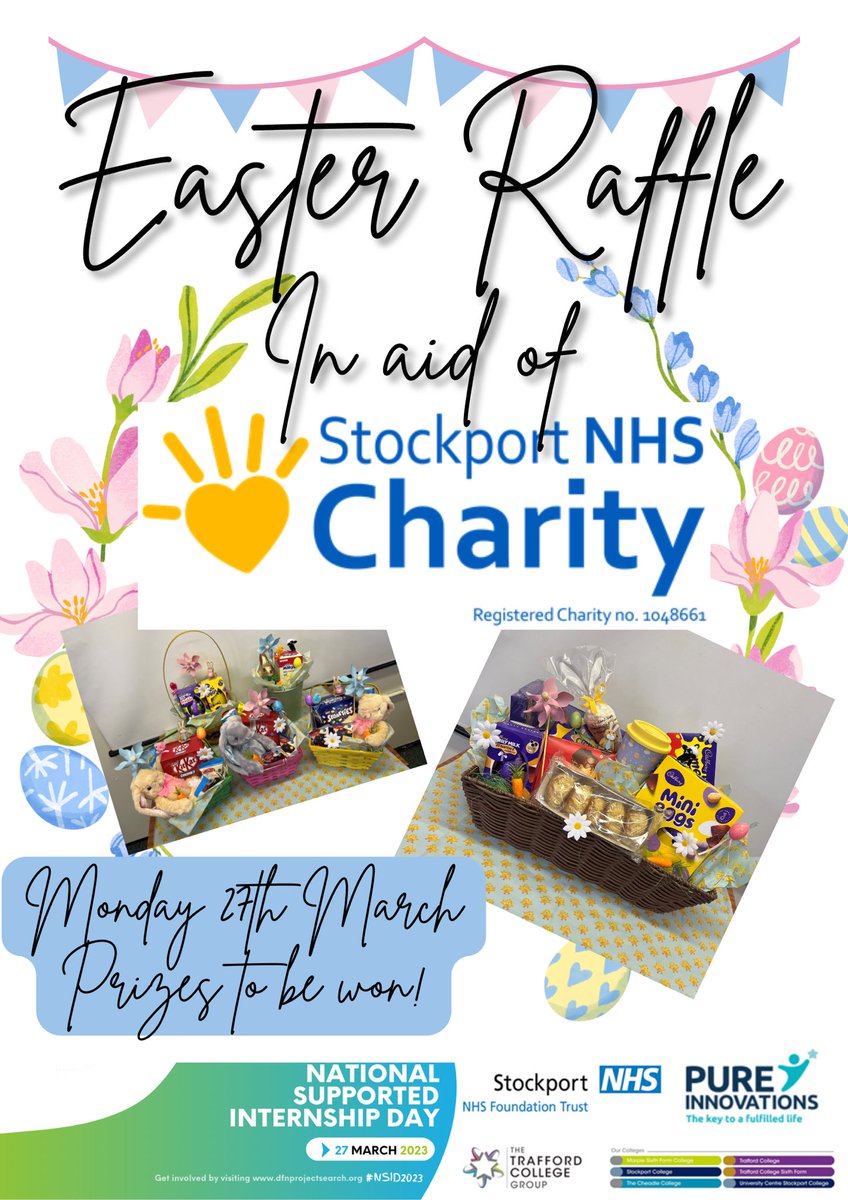 Tomorrow is #NationalSupportedInternshipDay to celebrate we’re holding a raffle for <a href="/SNHSCharity/">Stockport NHS Charity</a>
So don’t forget to bring your £1 to Stepping Hill Restaurant 11am-2pm to be in it to win 1 of our chocolaty prizes <a href="/StockportNHS/">Stockport NHS FT</a> <a href="/weare_pure/">Pure Innovations</a> <a href="/StockportHomes/">Stockport Homes</a> <a href="/CheadleCollege/">The Cheadle College</a> #NSID23